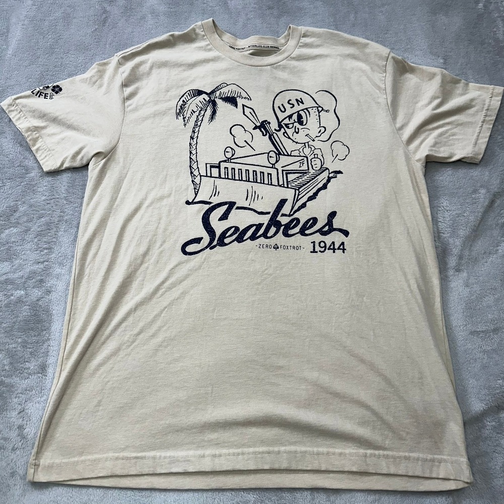 Zero Foxtrot Seabees T-Shirt Mens 2XL Tan USN 1944 Afterlife Club Graphic Tee